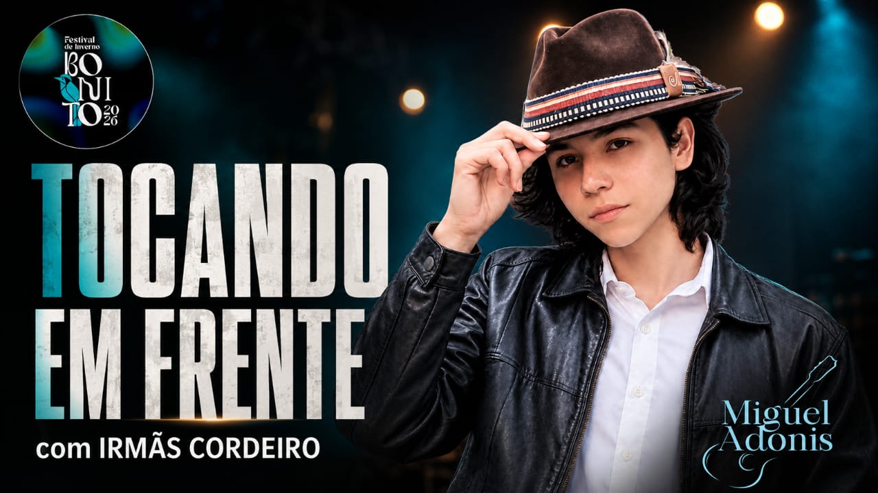 Miguel Adonis na apresentação Tocando em Frente com as Irmãs Cordeiro no Festival de Inverno de Bonito 2026